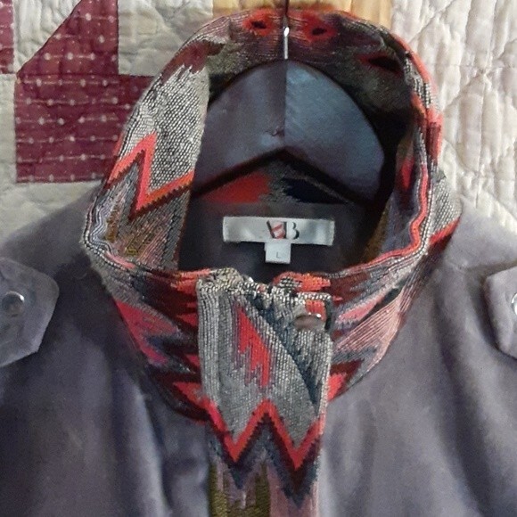 America & Beyond Boho Southwestern Aztec Velvet Parka Jacket Size Large - Picture 7 of 12